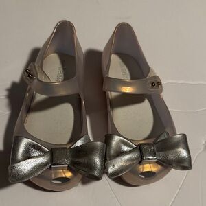 Mini Melissa Silver Dress Shoes with Bow
